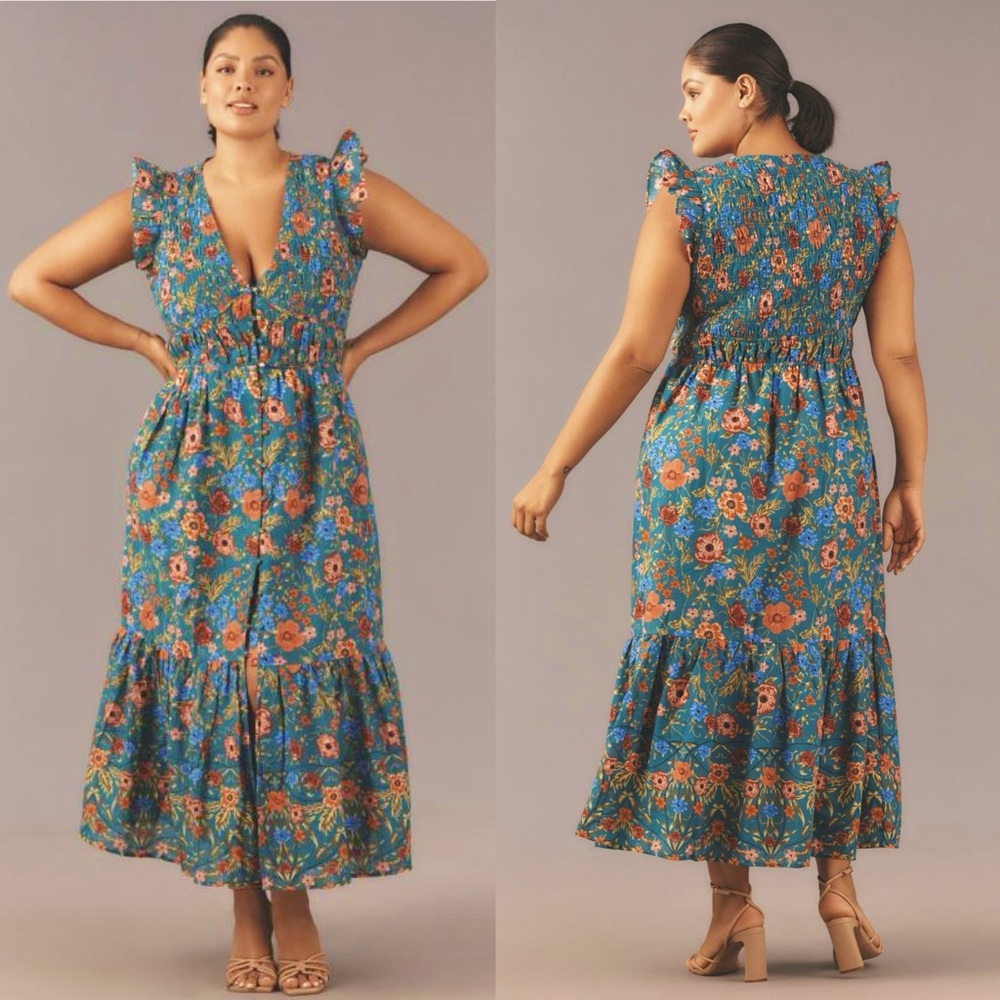 Anthro Peregrine Floral Blue Maxi Dress